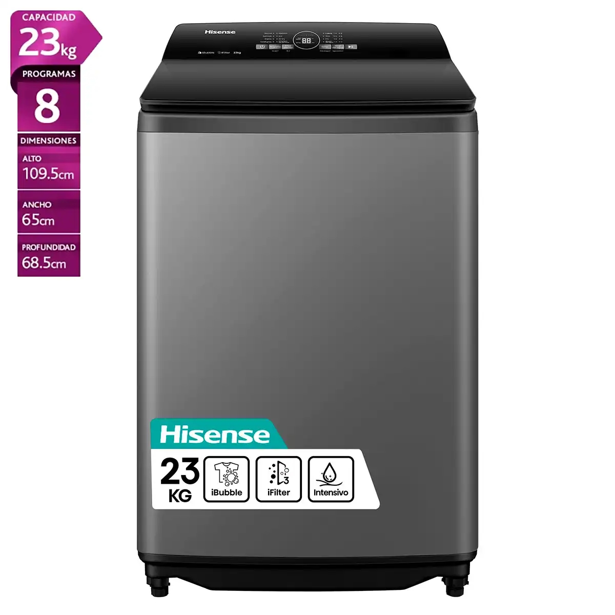 LAVADORA CARGA SUPERIOR HISENSE WT3I2323UT 23KG GRAFITO