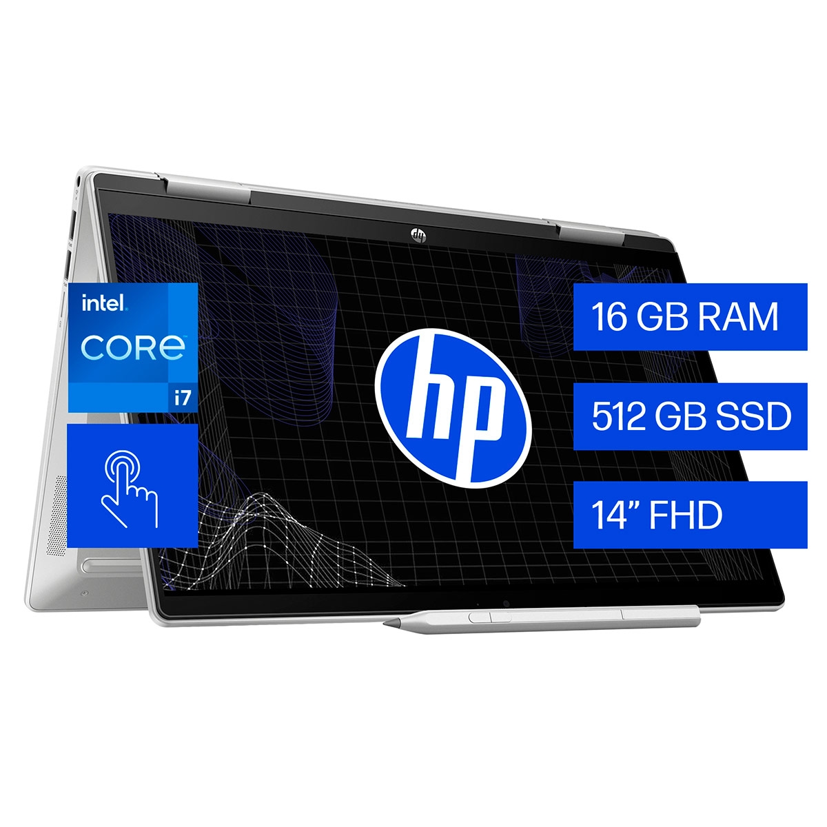 NOTEBOOK HP PAVILION X360 14-EK1002LA CORE I7 16GB RAM 512GBSSD PANTALLA TOUCH 14" + LÁPIZ ZENVO