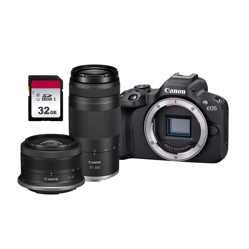 CÁMARA MIRRORLESS CANON EOS R50 + LENTE 18-55 + LENTE 75-300