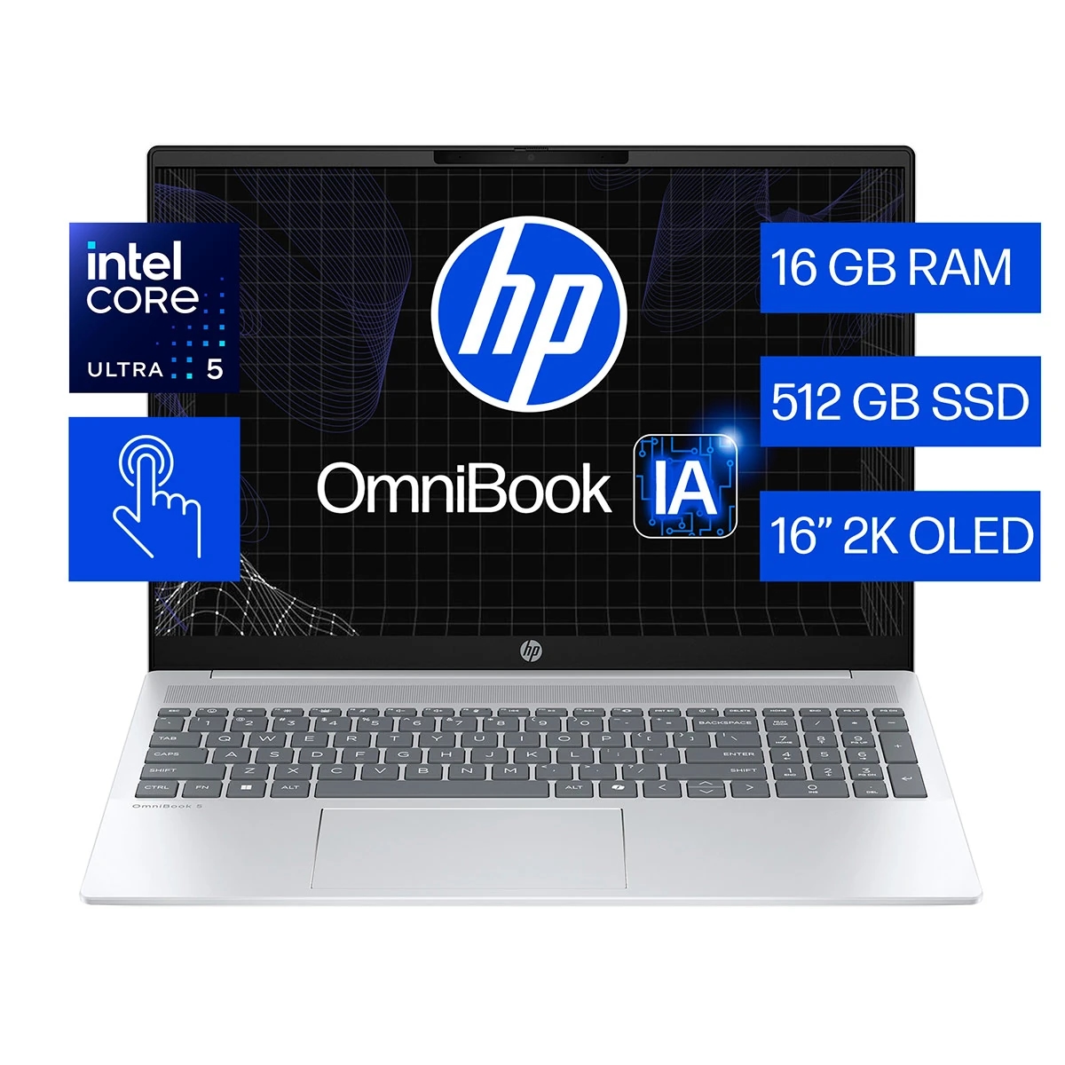 NOTEBOOK HP OMNIBOOK 5 AI 16-AF1052LA INTEL CORE ULTRA 5 16GB RAM 512GB SSD TOUCH 16"