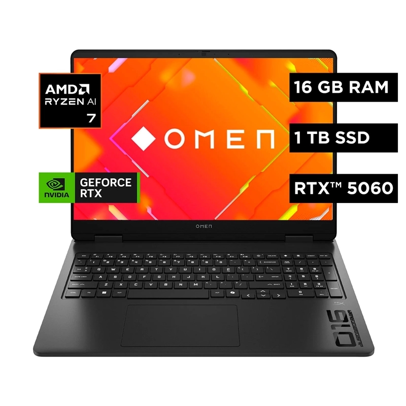 NOTEBOOK GAMER HP OMEN 16-AP0002LA AMD RYZEN AI 7 16GB RAM NVIDIA GEFORCE RTX5060 1TB SSD 16" 2K