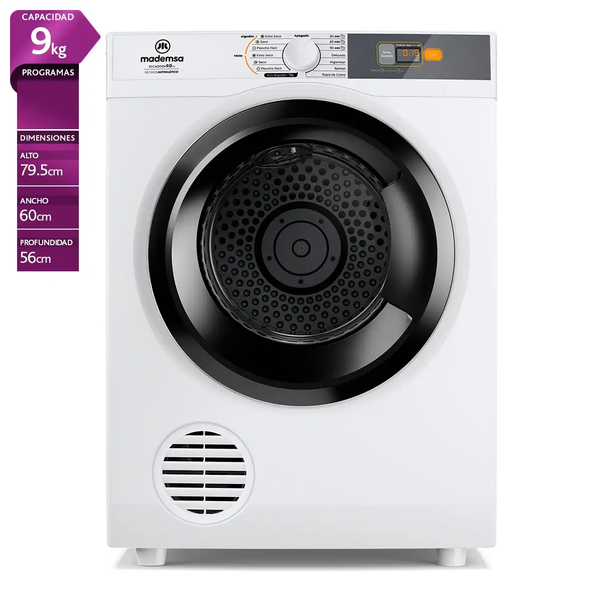 SECADORA DE ROPA POR VENTILACIÓN MADEMSA 9DBZG PRO 9KG BLANCO