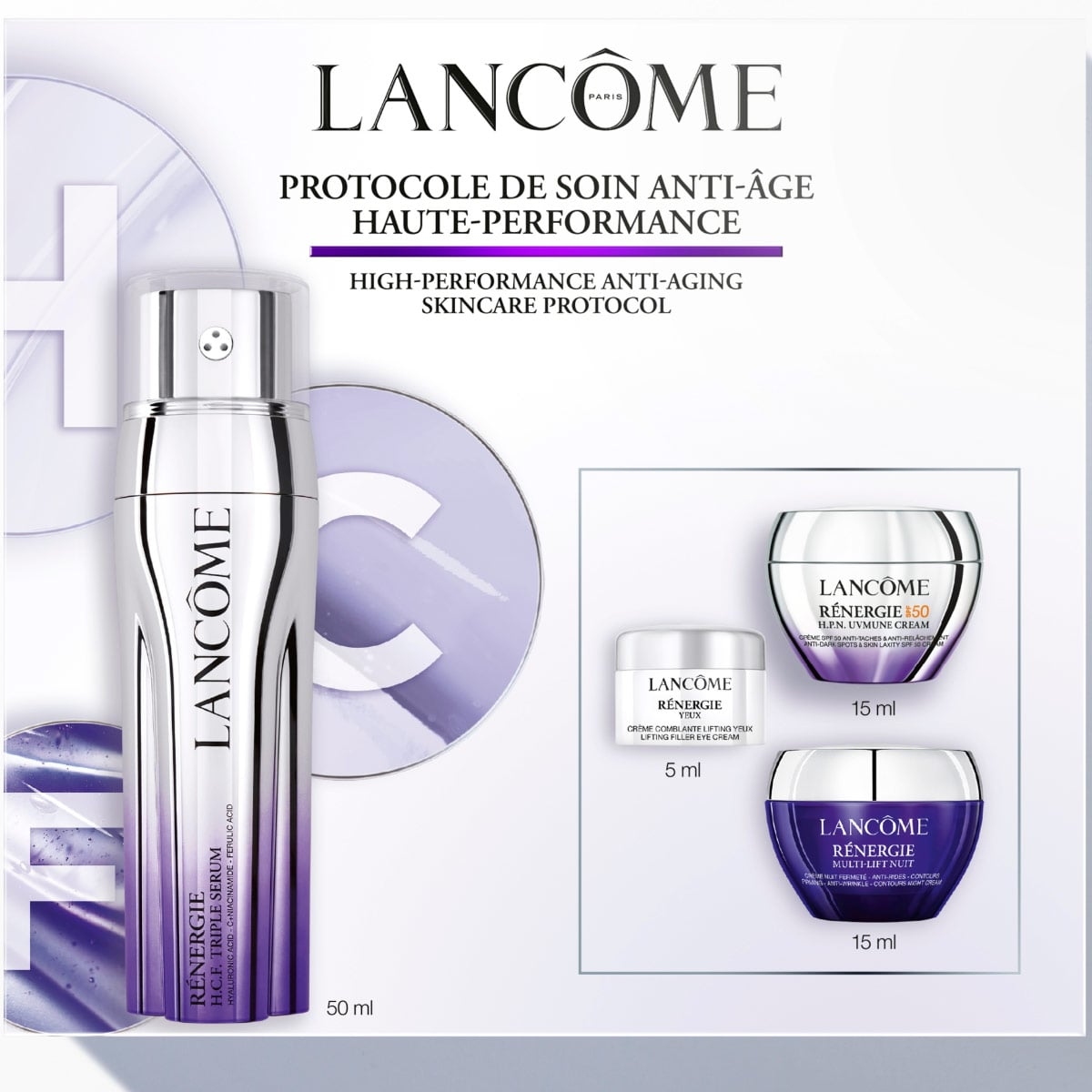 SET TRATAMIENTO ANTIEDAD LANCOME RÉNERGIE H.C.F TRIPLE SERUM 50 ML + 5 ML + 15 ML + 15 ML