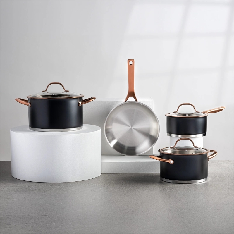 BATERÍA DE COCINA THOMAS ACERO INOXIDABLE 7 PIEZAS NEGRO