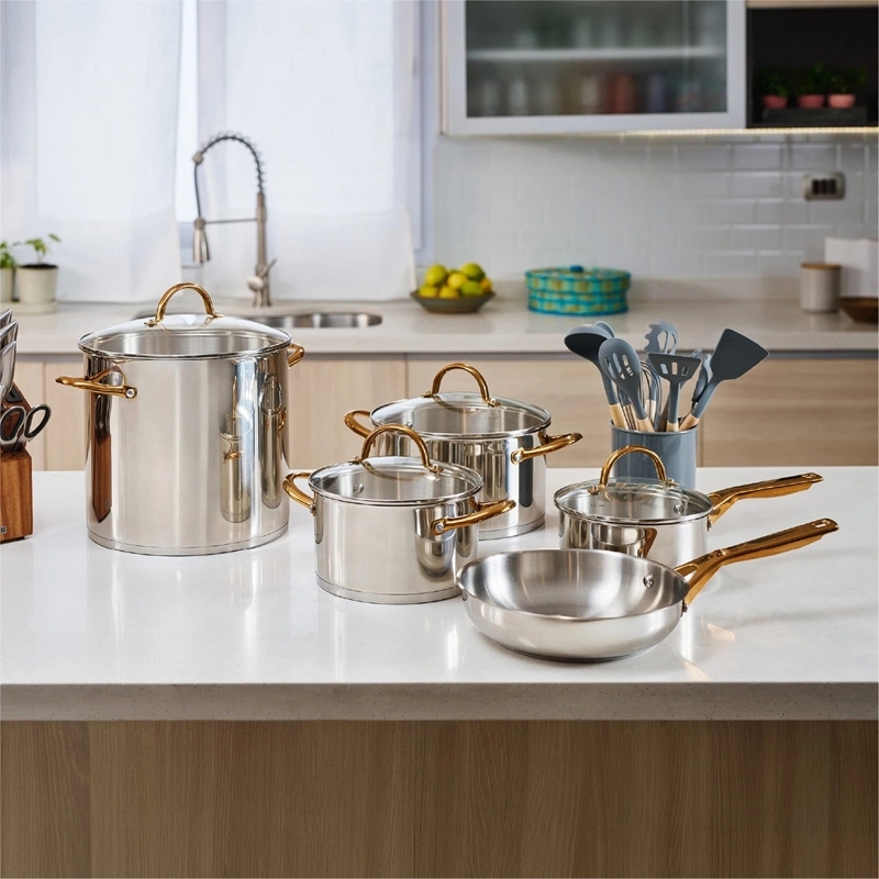 BATERÍA DE COCINA THOMAS ACERO INOXIDABLE 9 PIEZAS PLATA