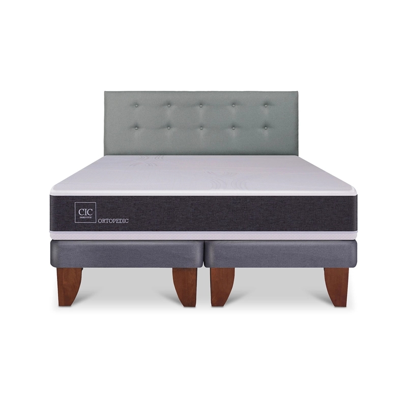 CAMA EUROPEA BOX CIC NEW ORTOPEDIC KING + RESPALDO GRIS