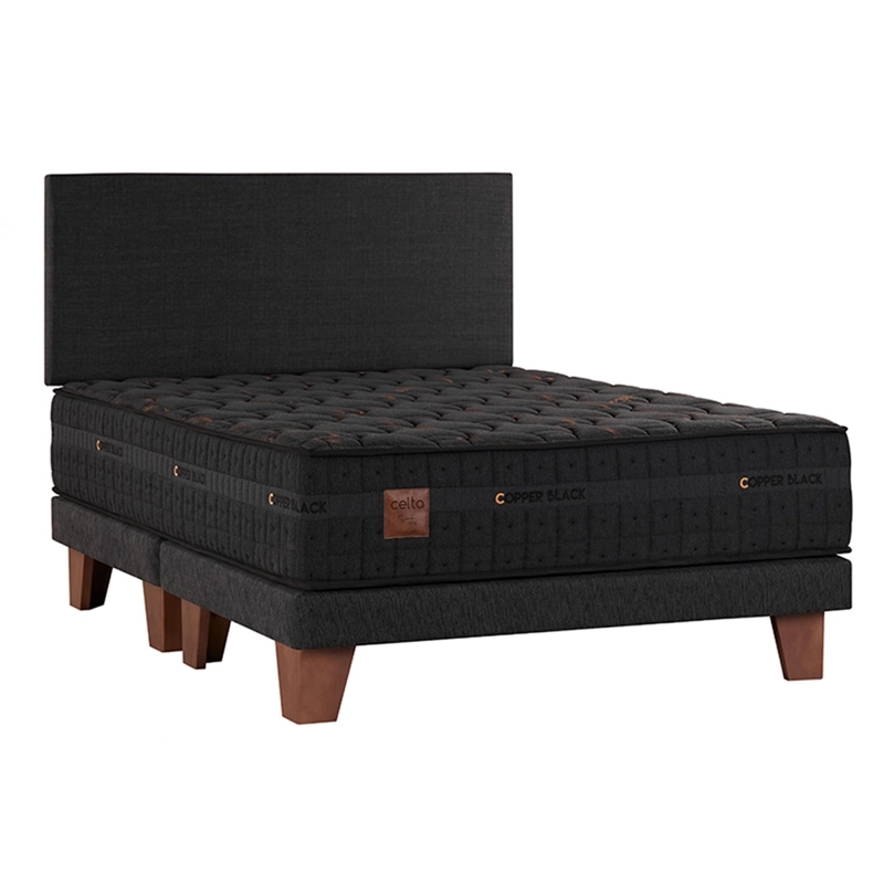 CAMA EUROPEA CELTA COPPER BLACK 2 PLAZAS + RESPALDO