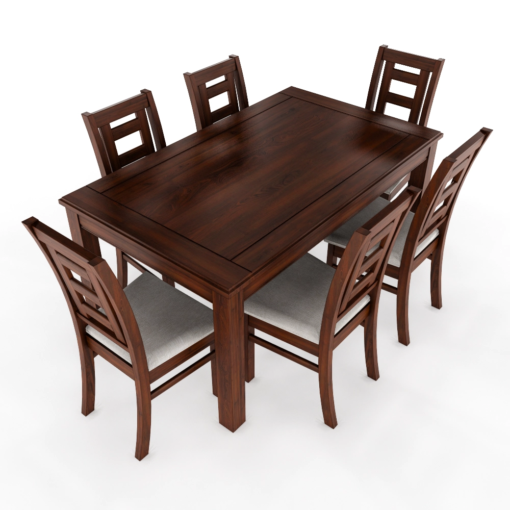 JUEGO DE COMEDOR SEVILLA 6 SILLAS NOGAL MESA RECTANGULAR MADERA