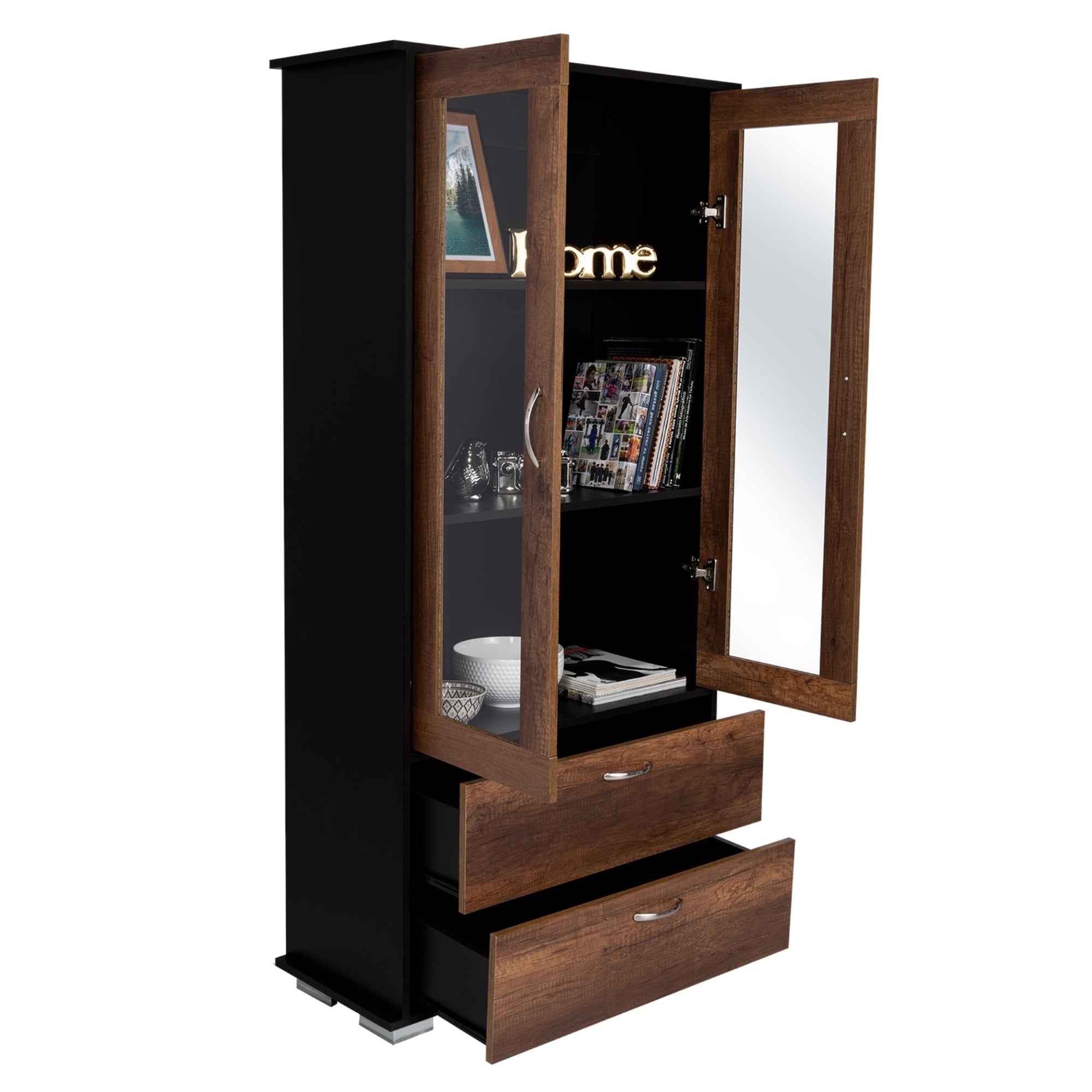 VITRINA CLASSIC COLOR 2 PUERTAS 2 CAJONES CARAMELO Y WENGUE