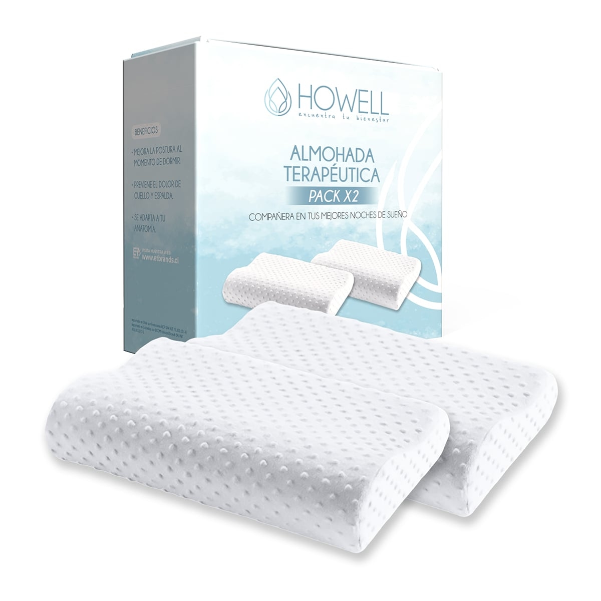 PACK X2 ALMOHADA HOWELL MEMORY CERVICAL ORTOPÉDICA CON MEMORIA