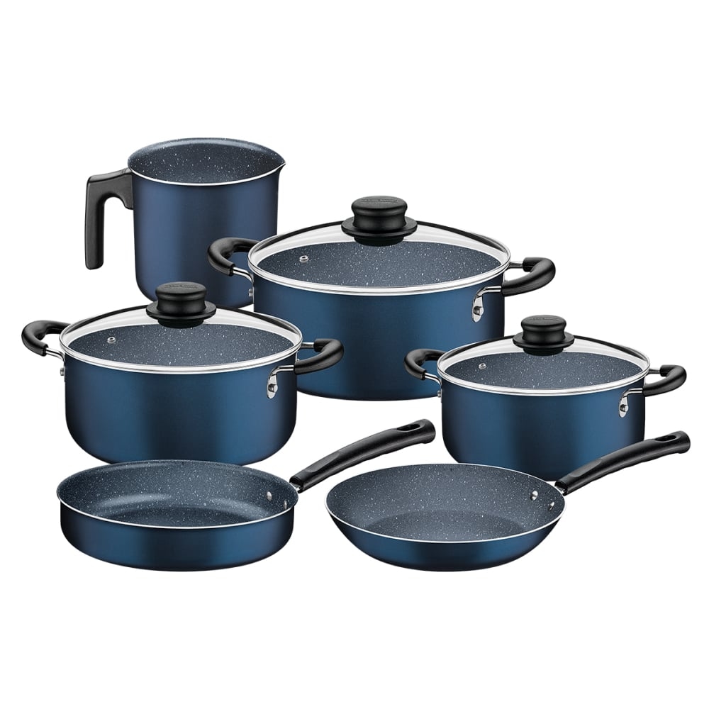 TRAMONTINA BATERÍA DE COCINA 9 PIEZAS AZUL