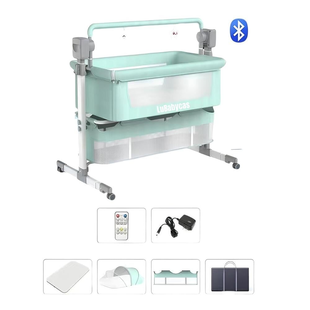 CUNA COLECHO LUBABYCAS ECLASS ACERO INOXIDABLE VERDE MECEDORA ELÉCTRICA