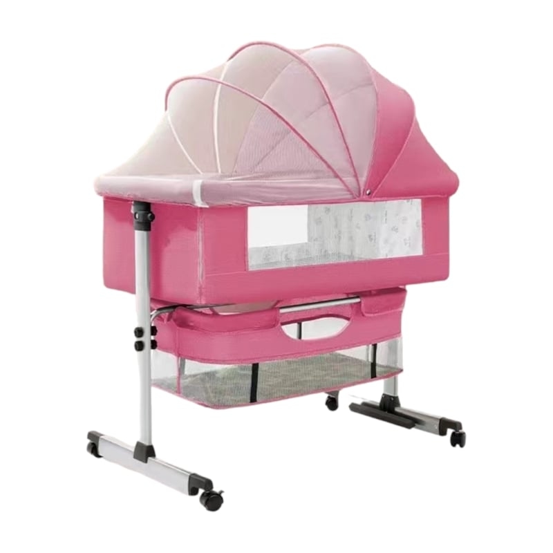 CUNA COLECHO LUBABYCAS COCO ACERO INOXIDABLE ROSADA CON MUDADOR Y ACCESORIOS