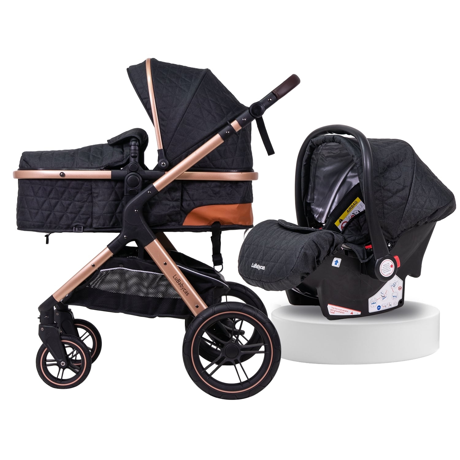 COCHE CUNA LUBABYCAS BABYPLUS CON SILLA NIDO Y ACCESORIOS NEGRO