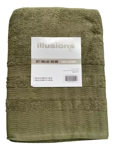 SET TOALLA BAÑO + MANO ALGODÓN 500 GRS ILLUSIONS VERDE