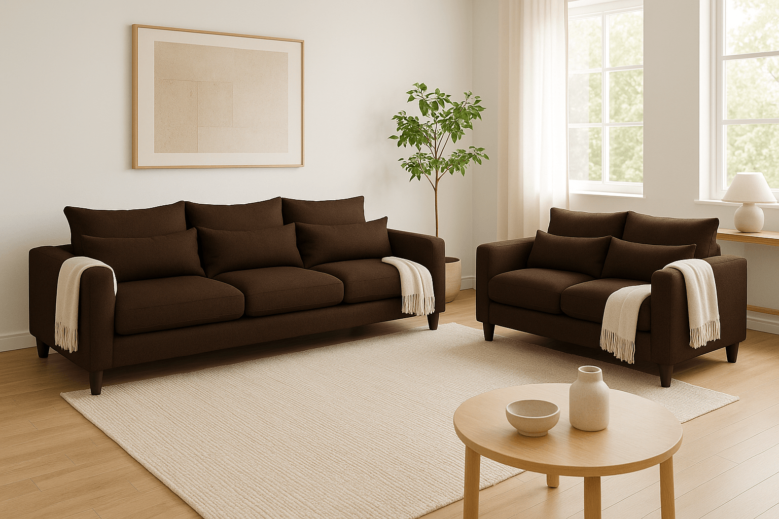 SOFA 3 Y 2 CUERPOS RAMIS EN TELA CAFE, SET PARA LIVING