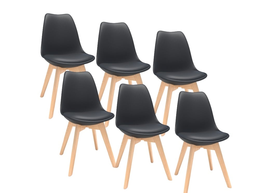 SILLA COMEDOR HABITA2 TULIP NEGRO PACK 6 ASIENTO ACOLCHADO